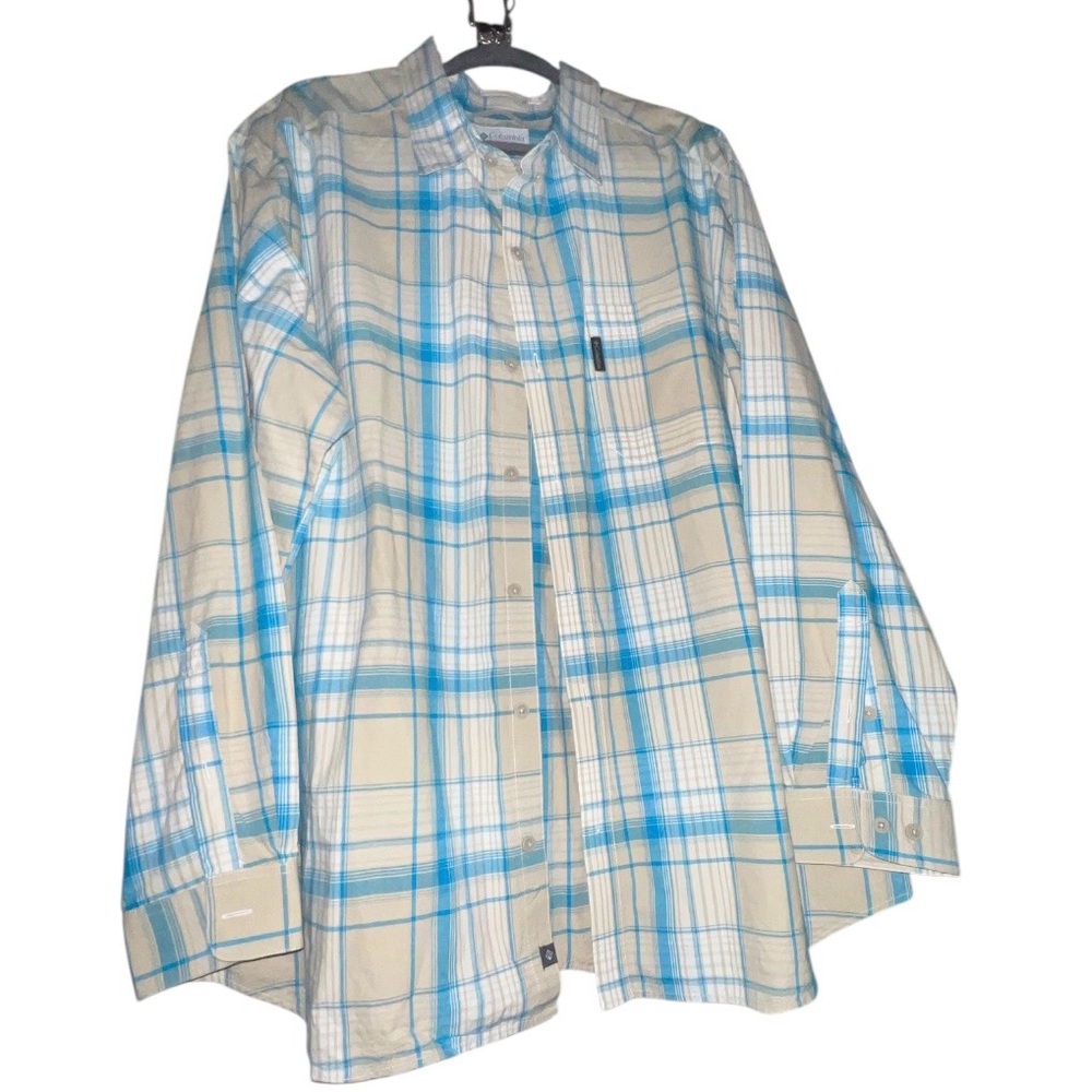 Columbia Beige and Blue Plaid Shirt